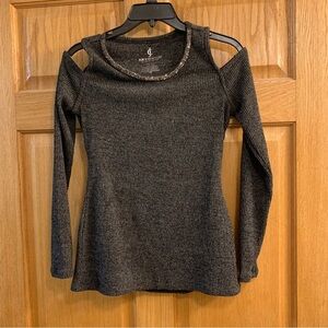JC Los Angeles Juicy Couture Gray Cold Shoulder Rhinestone Woman’s S Sweater